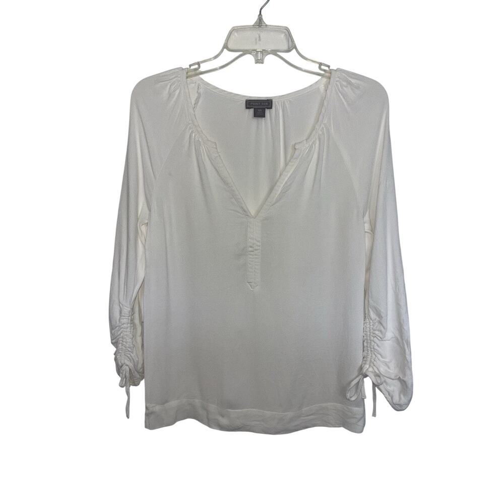 Point Sur J Crew White V-Neck Blouse XS Peasant Office Classic Casual